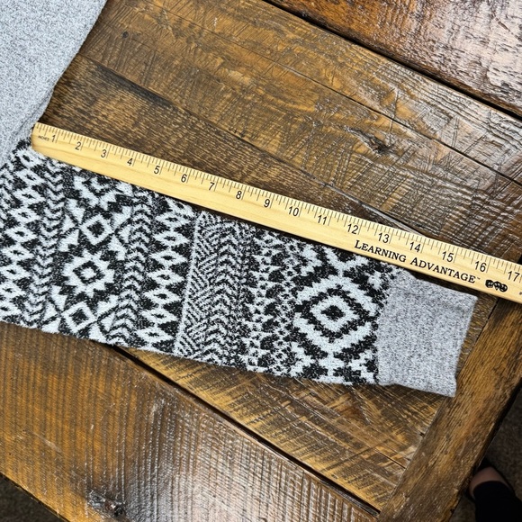 Gray Knit Sweater w/ Black White Pattern Sleeves | Cozy Casual Pullover Top - Picture 8 of 9